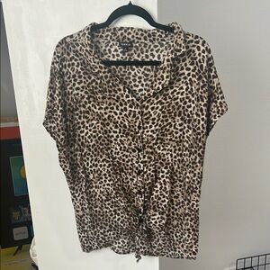 Torrid Brown and Cream Button Down Shirt with Notched Collar